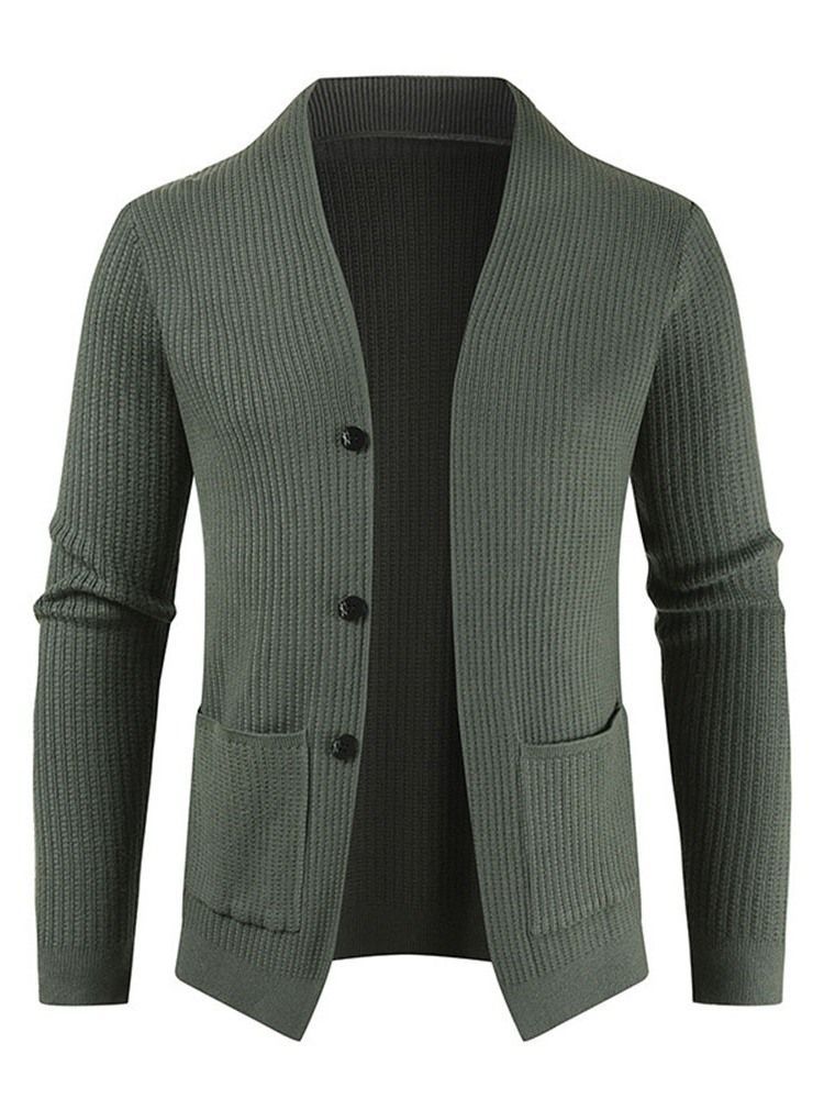 Almindelig Lomme V-hals Afslappet Enkelt-breasted Herre Sweater