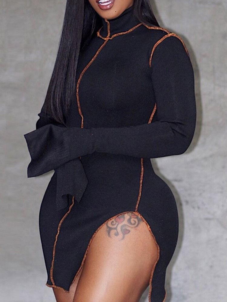 Turtleneck Over Knæet Langærmet Vestlig Kvinders Bodycon-kjole Til Kvinder