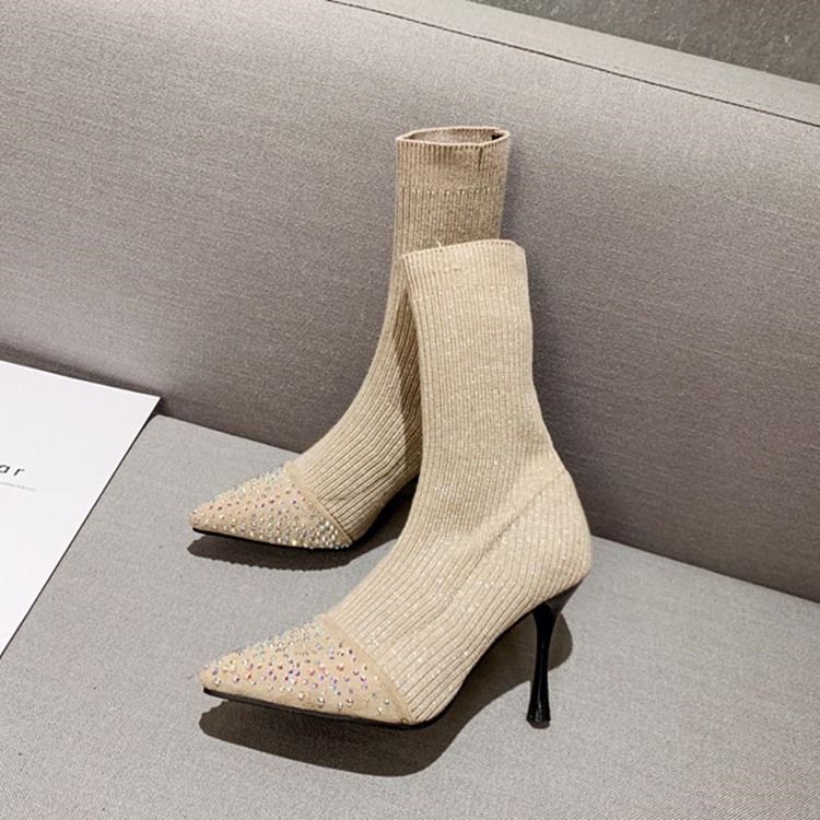 Rhinestone Slip-on Stiletto Heel Ankelstøvler Til Kvinder