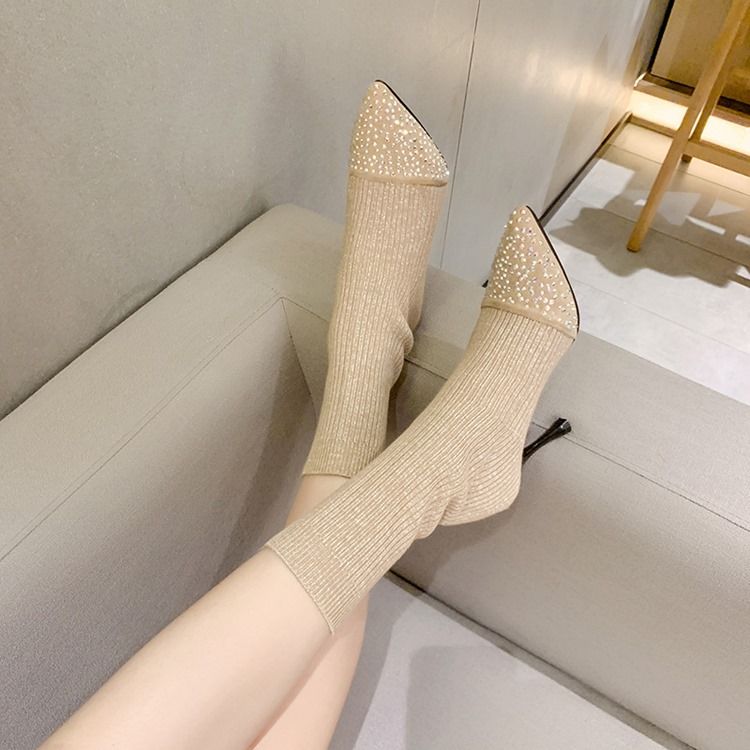 Rhinestone Slip-on Stiletto Heel Ankelstøvler Til Kvinder