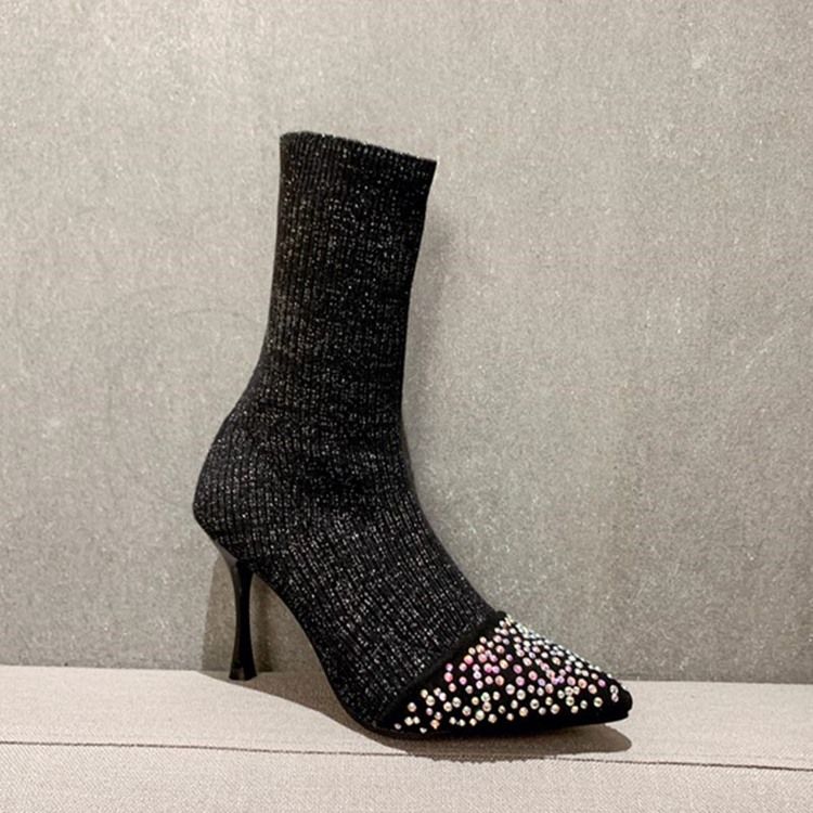 Rhinestone Slip-on Stiletto Heel Ankelstøvler Til Kvinder