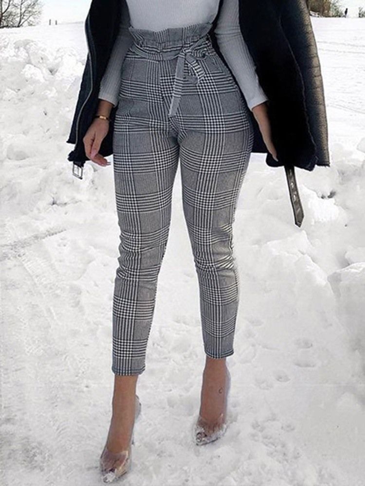Kvinders Print Slim Houndstooth Ankel Længde Harem Bukser