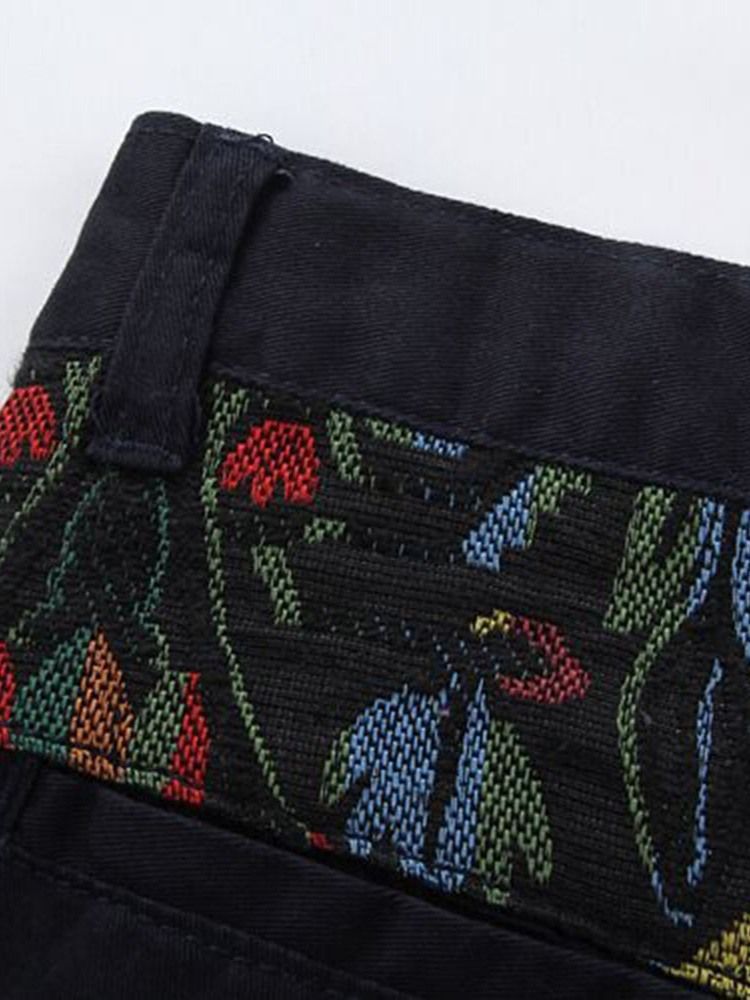 Straight Patchwork Floral Mid Waist European Men's Casual Pants