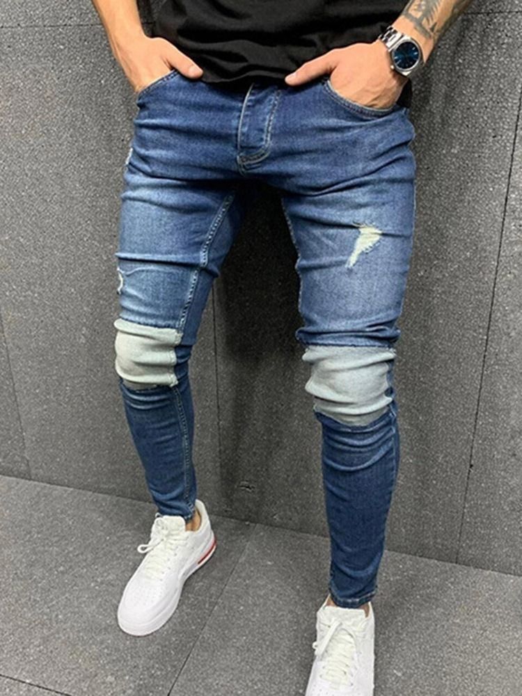 Patchwork Blyantbukser Farveblok Lynlås Midt Talje Herre Jeans
