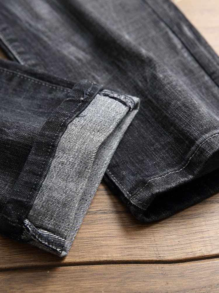 Plisseret Lynlås Slidte Lige Herre Casual Jeans