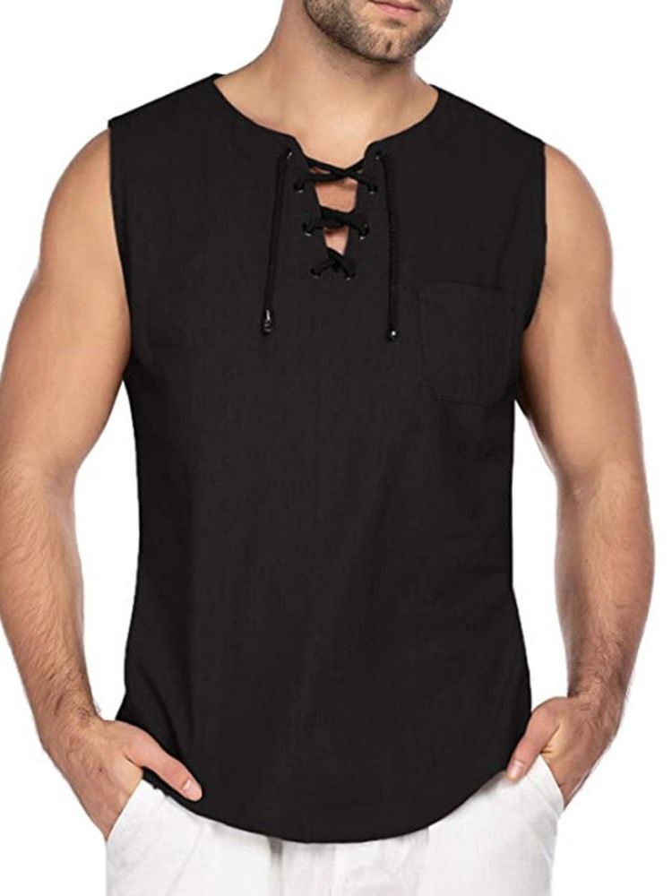 Casual Plain Slim Ærmeløs Herre-t-shirt