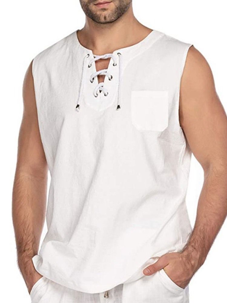 Casual Plain Slim Ærmeløs Herre-t-shirt