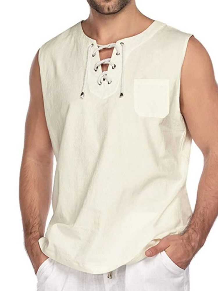 Casual Plain Slim Ærmeløs Herre-t-shirt