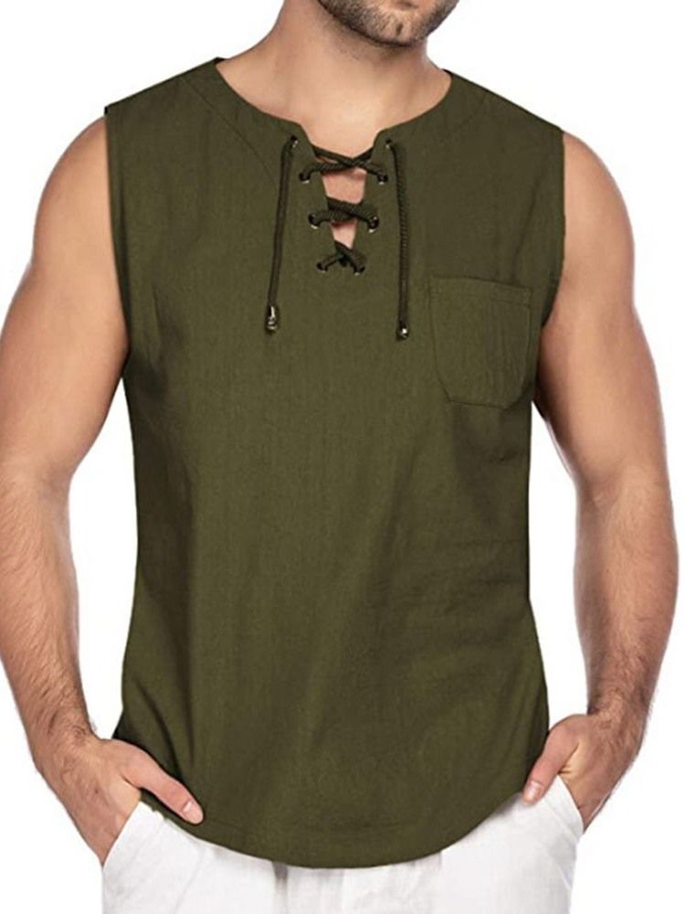 Casual Plain Slim Ærmeløs Herre-t-shirt