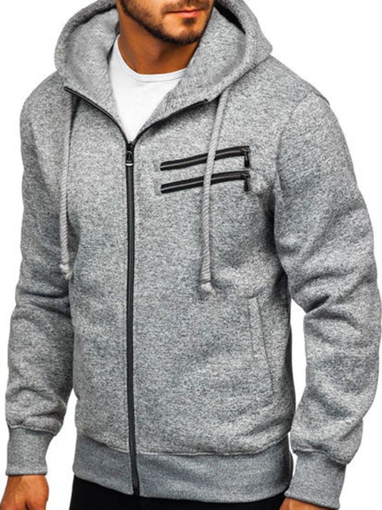 Almindelig Farve Pocketed Kunstige Fleece Mænds Casual Hættetrøjer