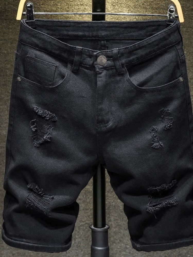 Straight Button Plain Lynlås Europæiske Mænds Denim Shorts