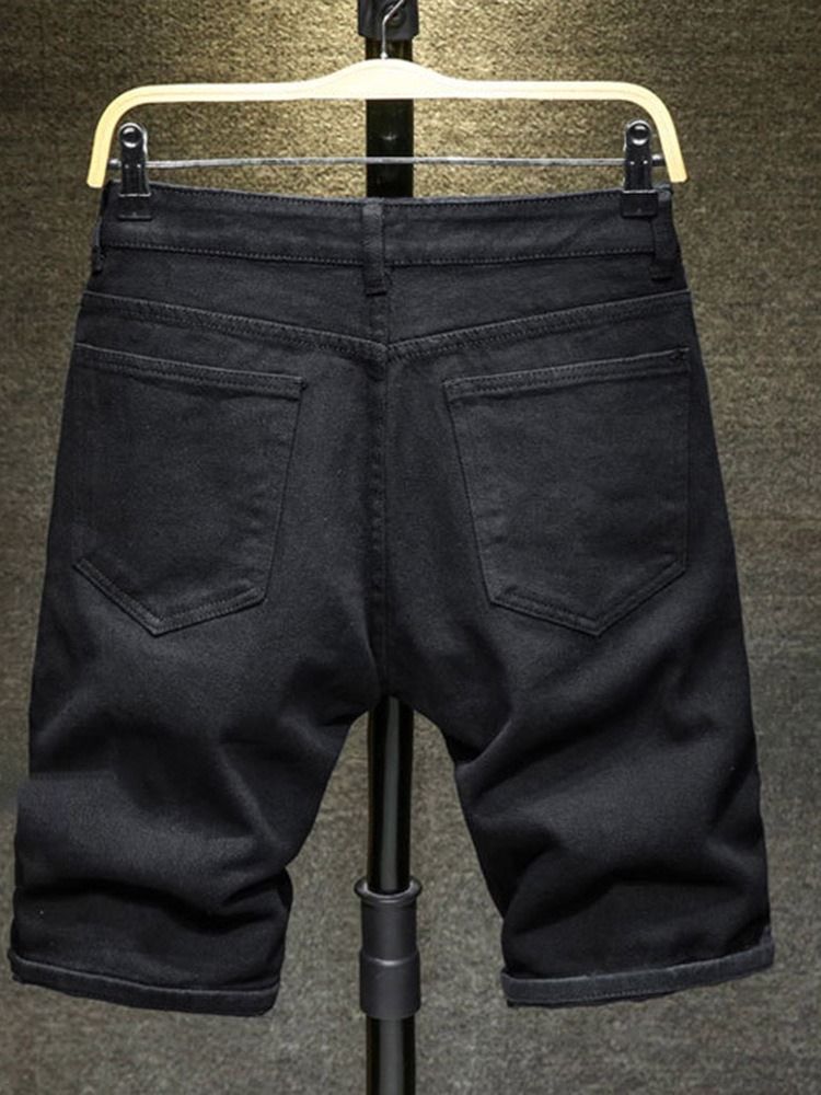 Straight Button Plain Lynlås Europæiske Mænds Denim Shorts