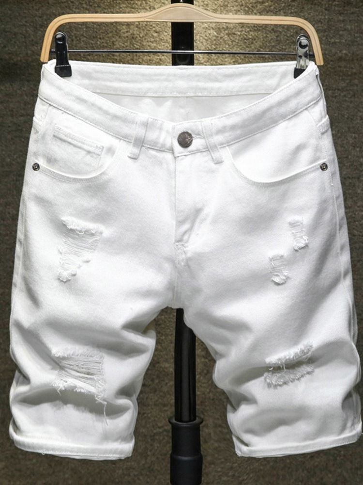 Straight Button Plain Lynlås Europæiske Mænds Denim Shorts