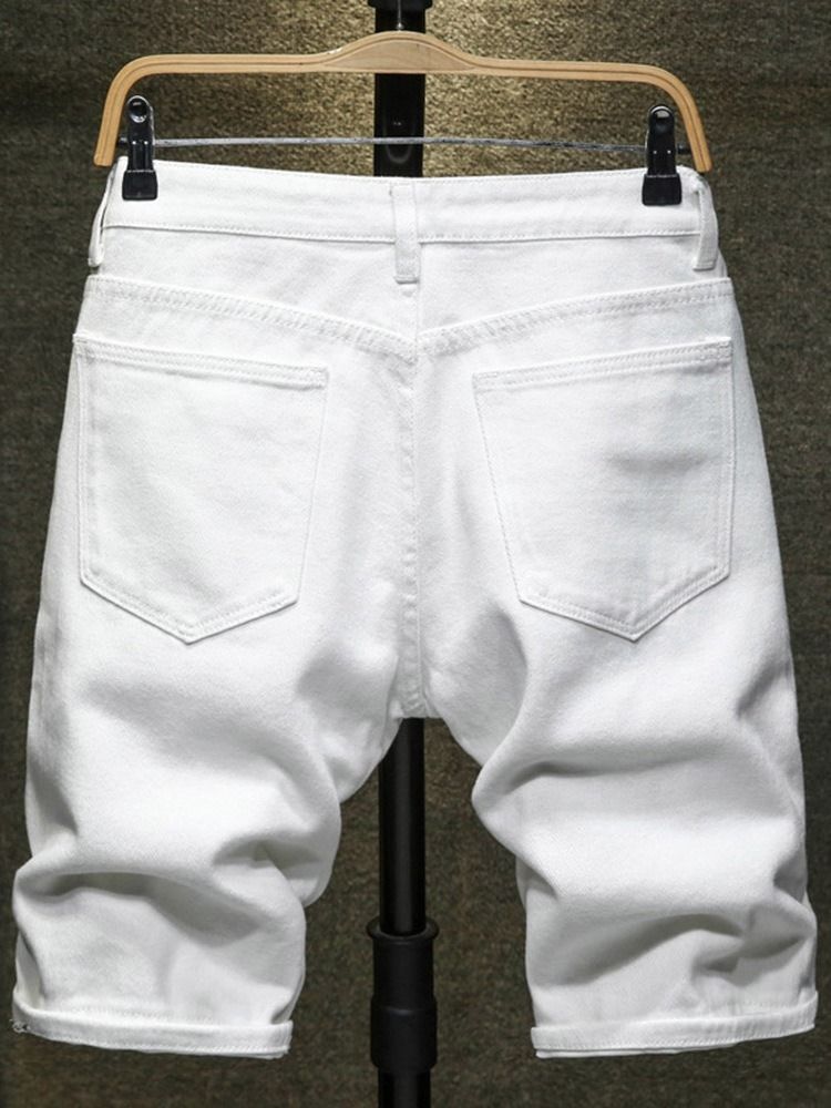 Straight Button Plain Lynlås Europæiske Mænds Denim Shorts