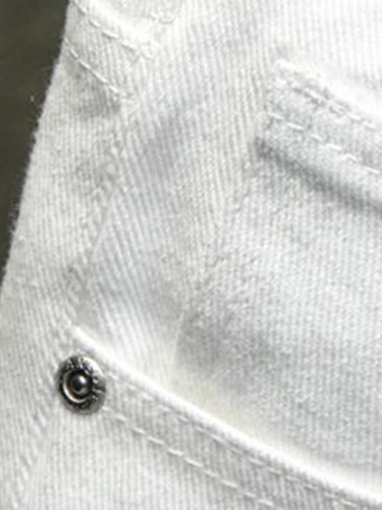 Straight Button Plain Lynlås Europæiske Mænds Denim Shorts