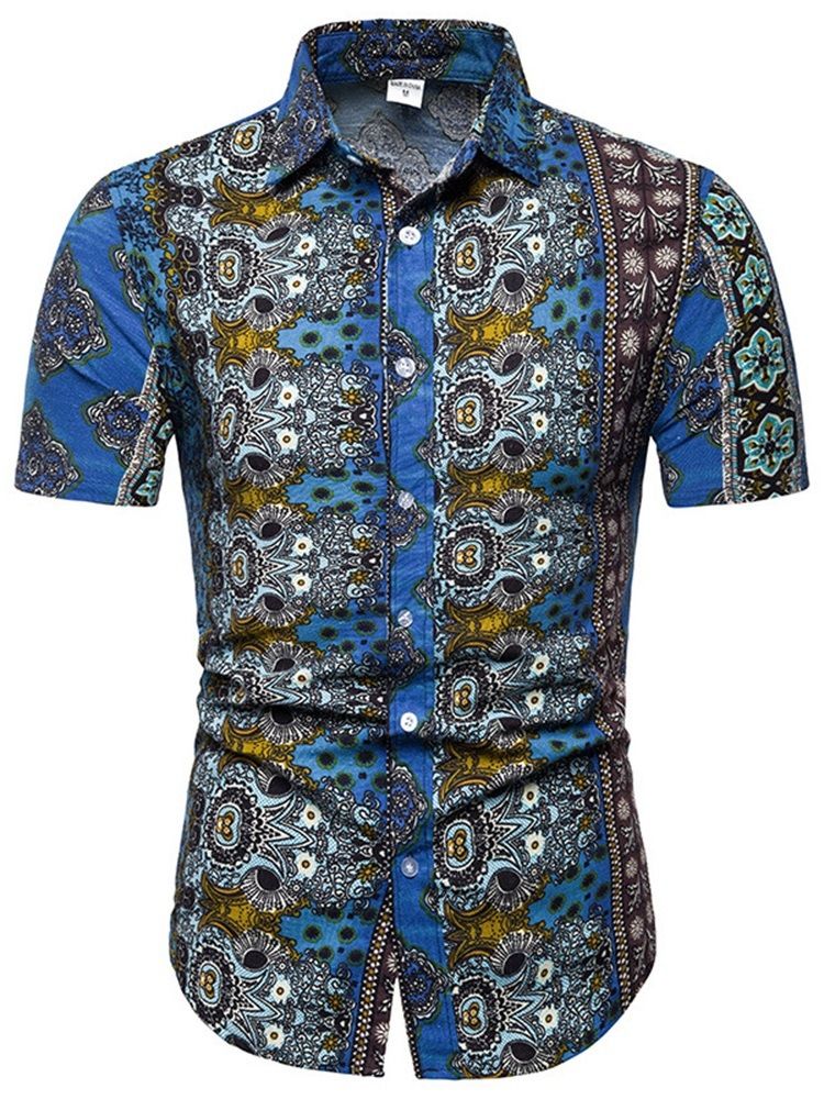 Geometrisk Afslappet Revers Herre Slim Slim Shirt