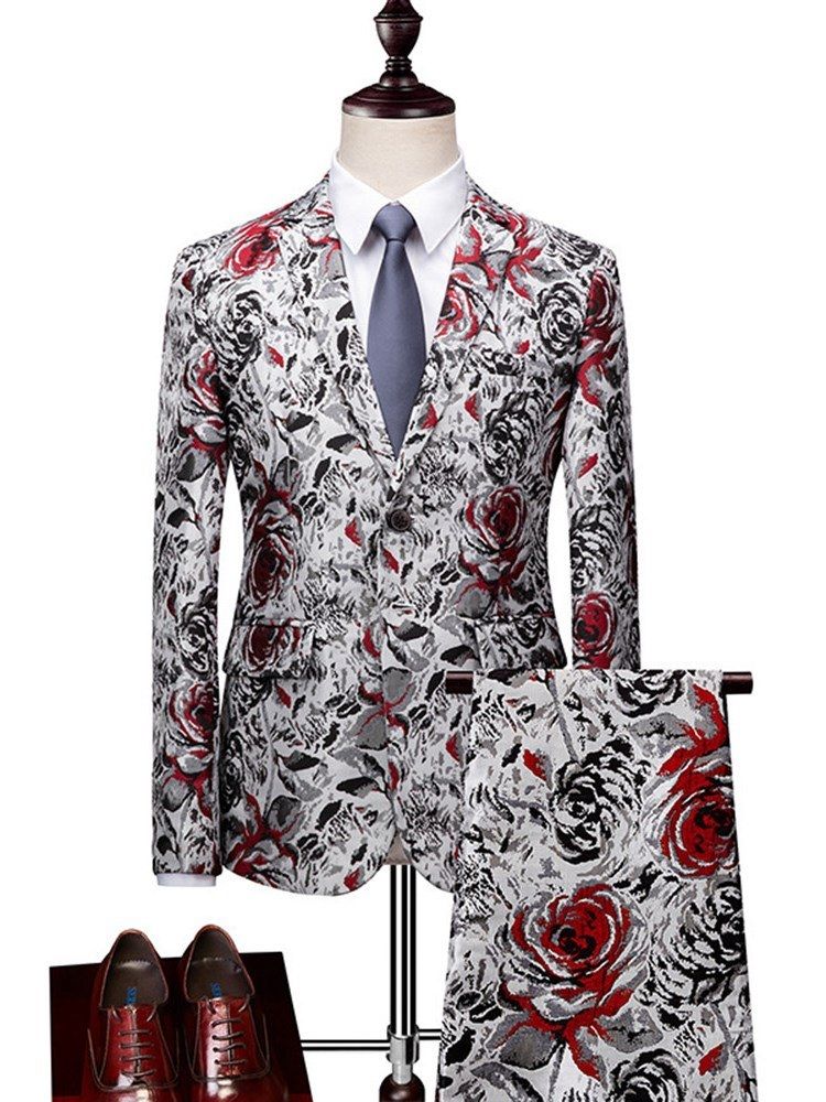 Floral Print Blazer Pants Herre Casual Ball Suits