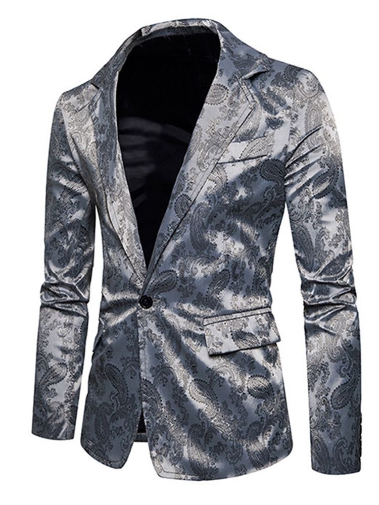 Notched Lapel Slim Fit Pocket Print Blazer Til Mænd